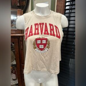 HARVARD BEIGE AND RED GRAPHIC CROP TANK TOP